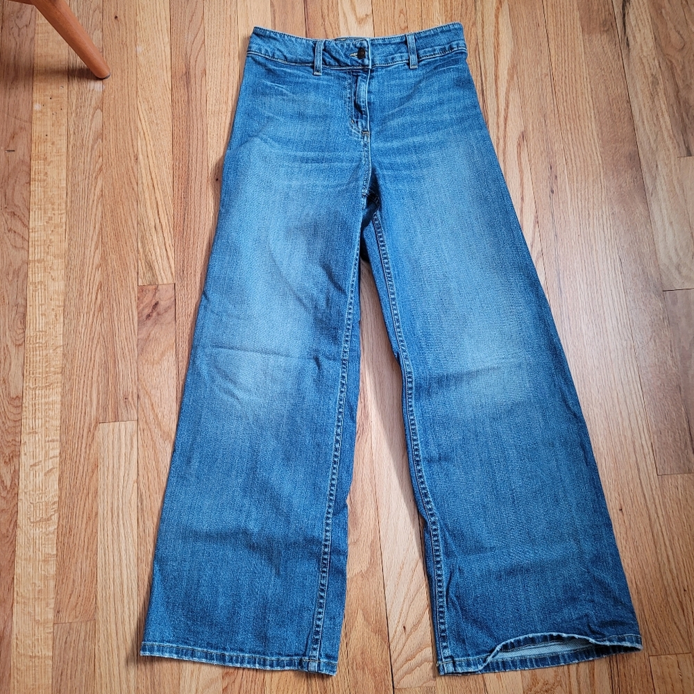 Nili Lotan Megan Jean Stretch Cropped Wide Leg Denim Classic Wash Size 26